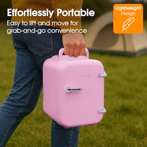 Abode Pink Mini Fridge A4CLR201P 4L Portable Thermoelectric Cooler and Warmer for Drinks and Cosmetics – 5