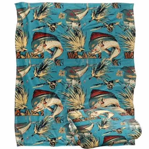 JQ Licensing Dorado Fishing Tiki Super Soft Fleece Throw Blanket, White, W/D/H: 152 x 127 cm – 1