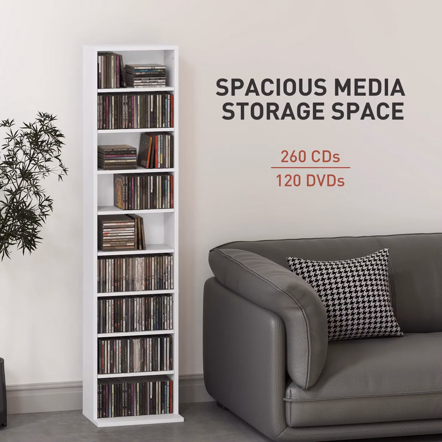 HOMCOM White Modern Media Storage Unit with Adjustable Shelves and 9 Compartments for CDs and DVDs – 4