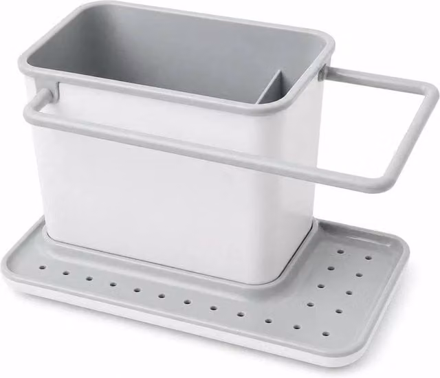 PAWNORA Kitchen Sink Organiser Caddy with Drip Tray, Sponge and Brush in Grey