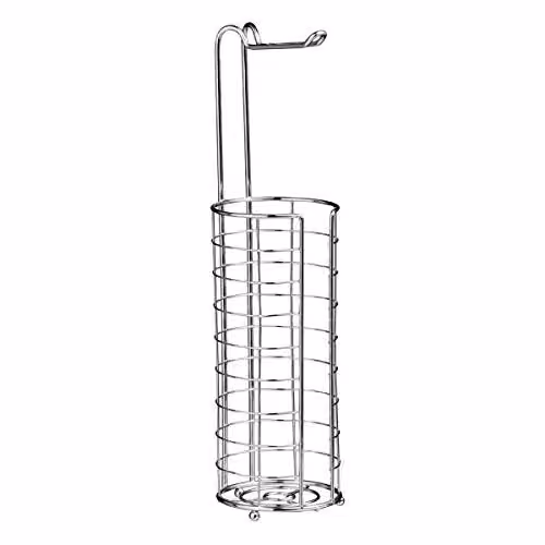 Premier Housewares Orsina Nash Silver Metal Freestanding Toilet Roll Holder and Spare Roll Storer, W/D/H: 16 x 17 x 60 cm