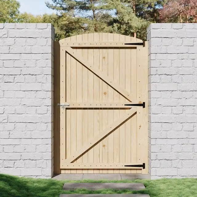 Livingandhome Arch Top Wooden Garden Gate with Latch in Yellow, Height: 105 cm