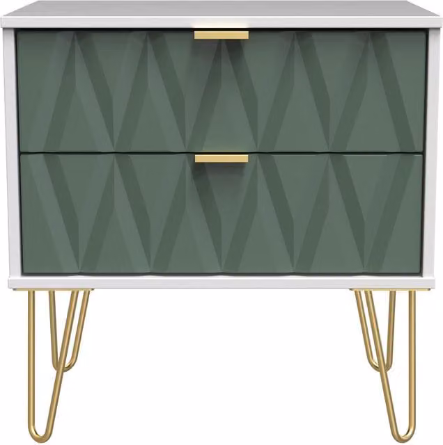 Ready Assembled 2 U Dallas 2 Drawer Side Table in Green and Gold – 1