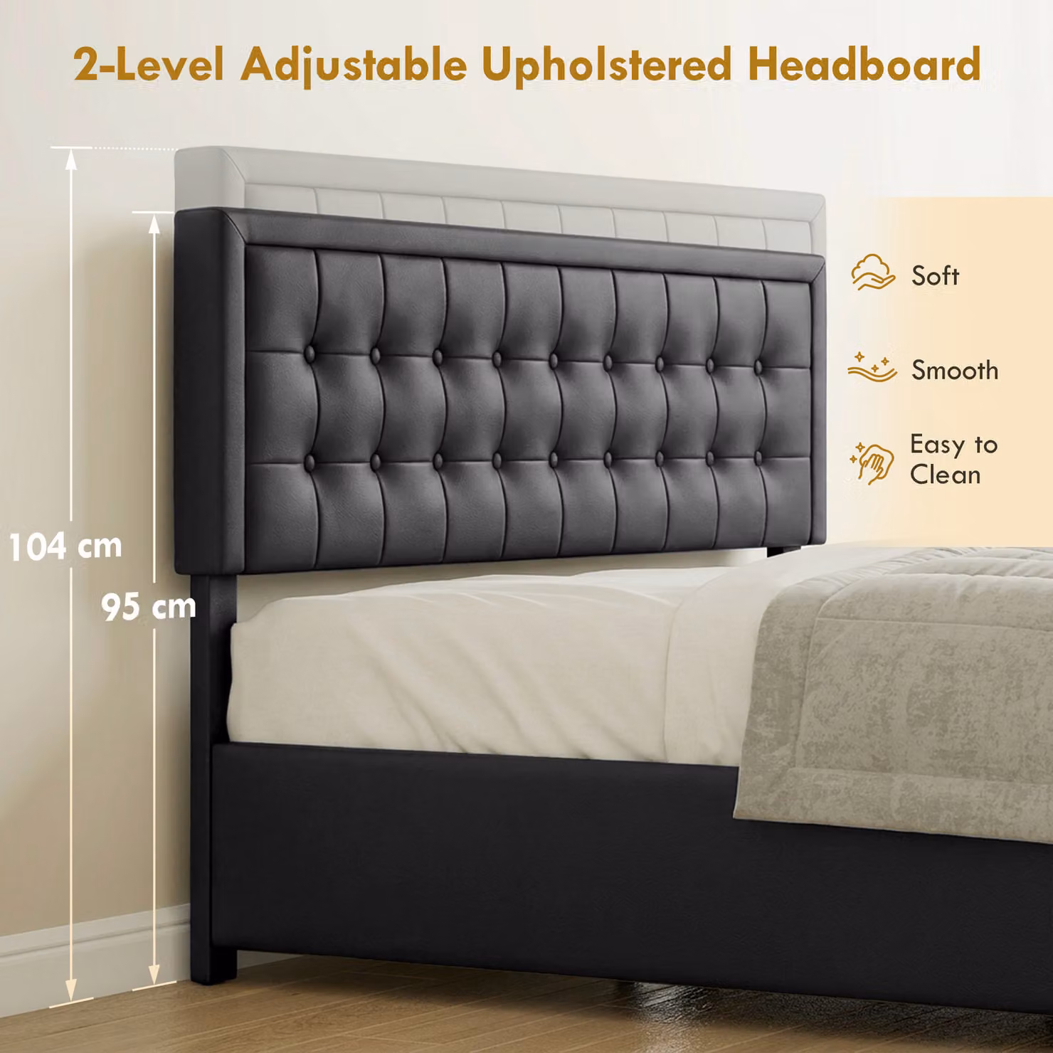 HOMCOM King Ottoman Bed Frame in Black Synthetic Leather with Lift-Up Storage Base and Adjustable Headboard, W: 180 cm, D: 200 cm, H: 144 cm – 6