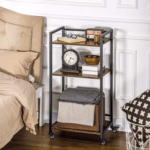 HOMCOM 3 Tier Industrial Freestanding Storage Shelves with Lockable Metal Design in Rustic Brown