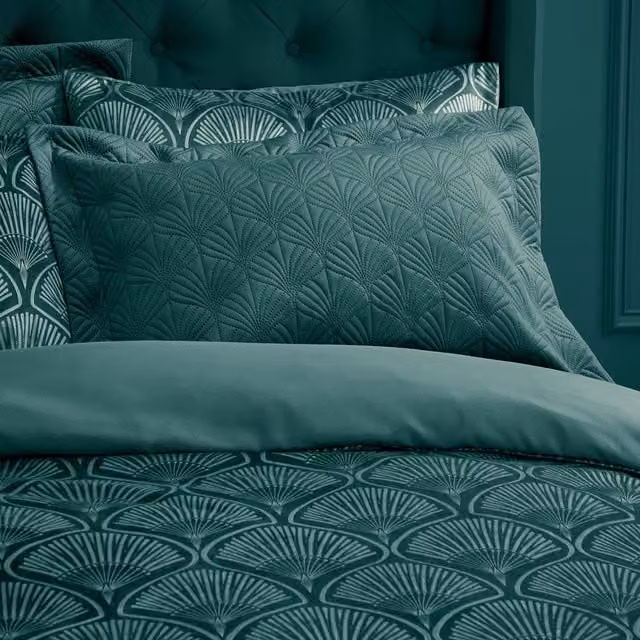 Catherine Lansfield Art Deco Pearl Damask Pillow Protectors, Pack of 2, Petrol Green
