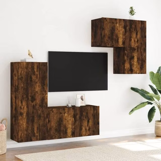 Berkfield Home 4 Piece Modern TV Wall Unit Set in Smoked Oak Brown Engineered Wood – 1