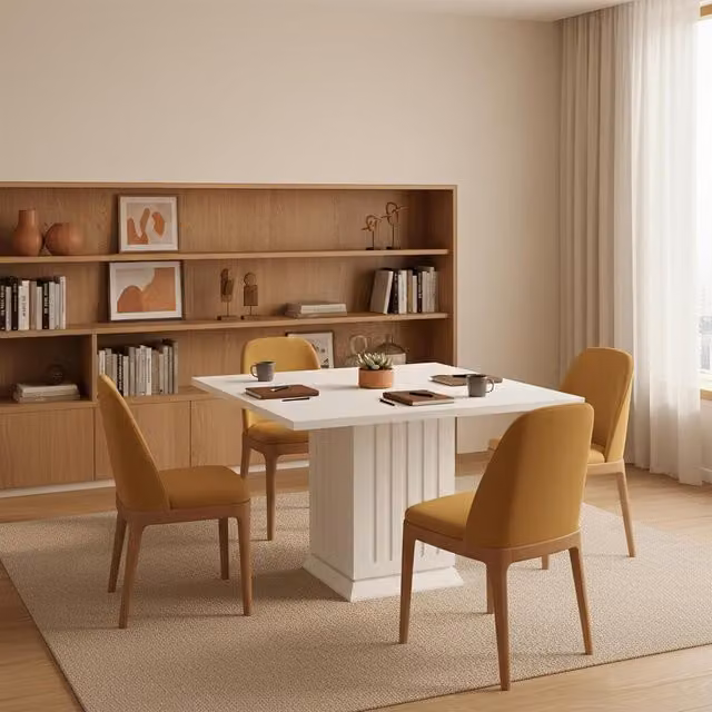 PHD Furniture Modern Square White Wood Dining Table for 4 Adults, W: 90 cm x D: 90 cm