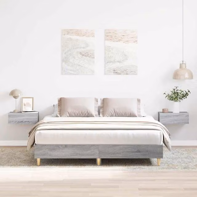 Berkfield Home Sonoma Bed Frame in Grey, Engineered Wood, W/D/H: 140 x 200 cm