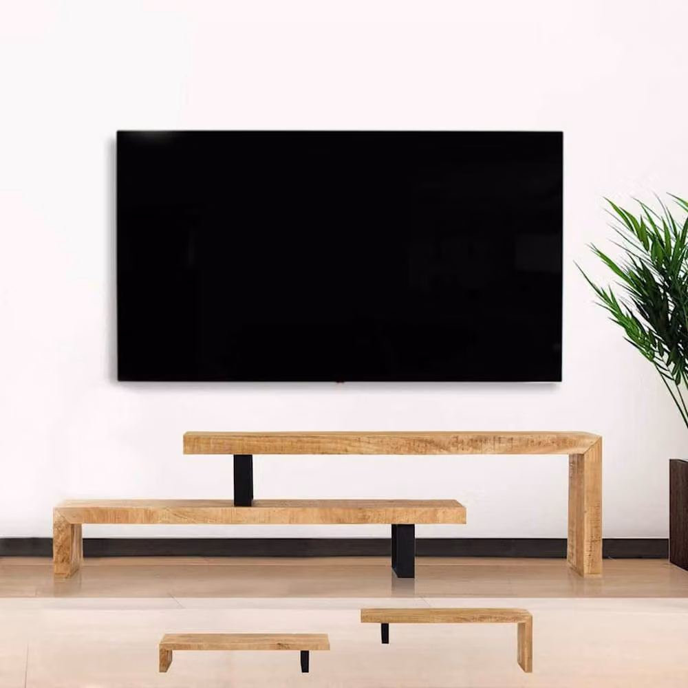 Berkfield Home Solid Mango Wood TV Stand in Brown with Metal Accents, W/D/H: 120 x 40 x 30 cm – 3