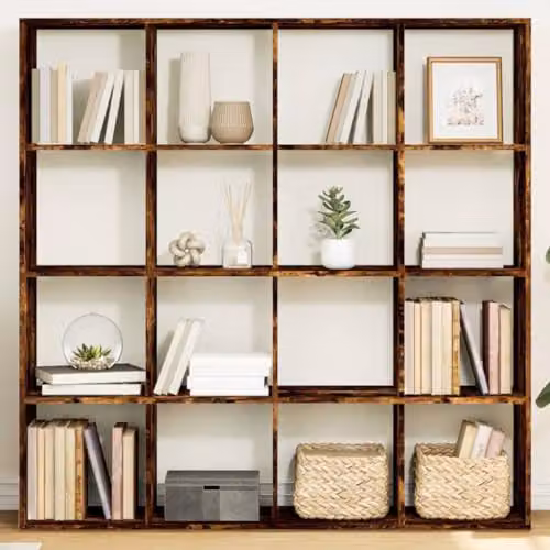 vidaXL Book Cabinet in Smoked Oak, W/D/H: 137.5 x 29 x 137.5 cm – 2