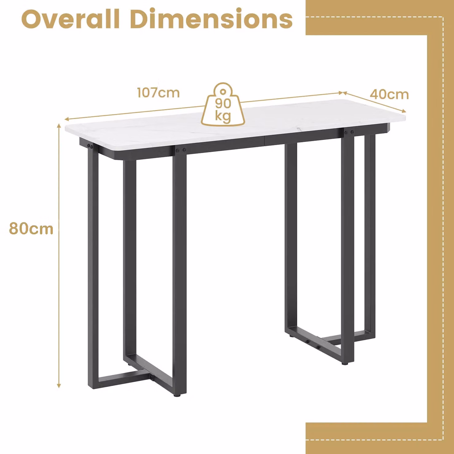 Gymax Modern Faux Marble Console Table with Black Metal Frame – 2