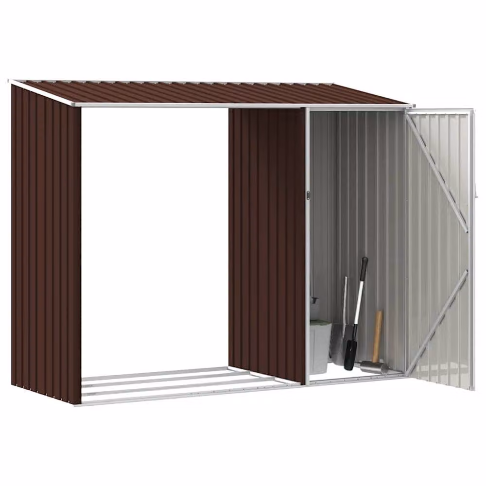 Berkfield Home Durable Garden Firewood Shed in Brown Galvanised Steel, W/D/H: 245 x 98 x 159 cm – 3