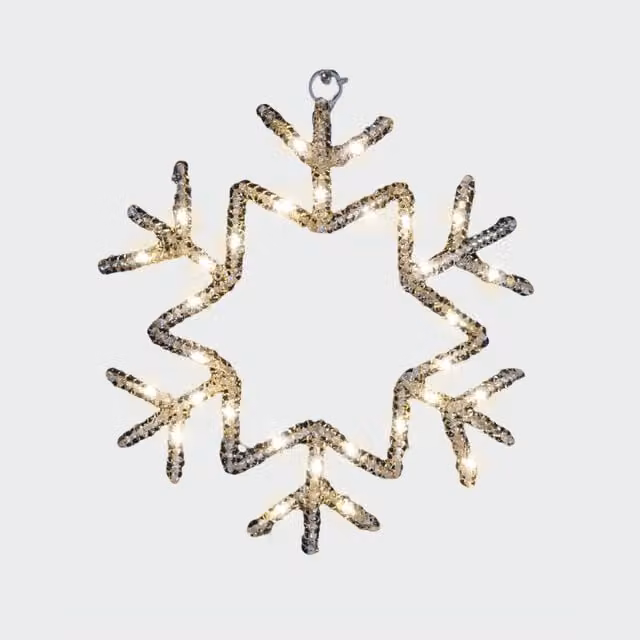 Pegdev Elegant Pre Lit Snowflake Christmas Hanging Light, Warm White Micro LEDs, White, Diameter: 25 cm