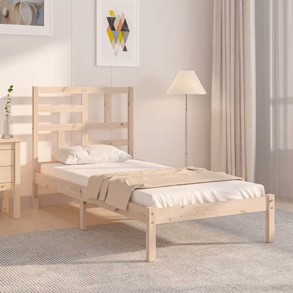 Berkfield Home Solid Wood Pine Bed Frame in Sand, W/D/H: 90 x 200 x 104 cm – 2