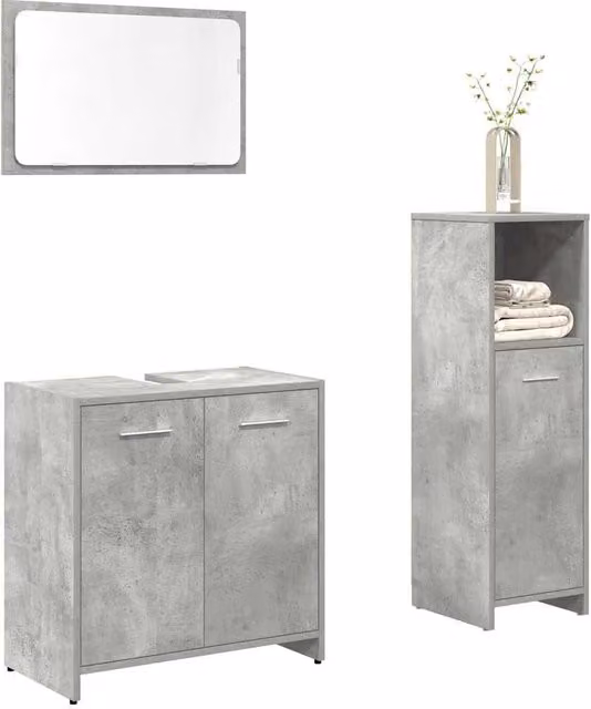 Berkfield Home 3 Piece Modern Bathroom Furniture Set in Concrete Grey Matt MDF