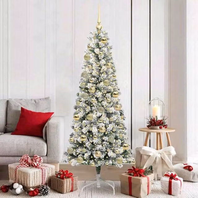 Berkfield Home Artificial Hinged Christmas Tree in Green and White, Height: 180 cm – 1