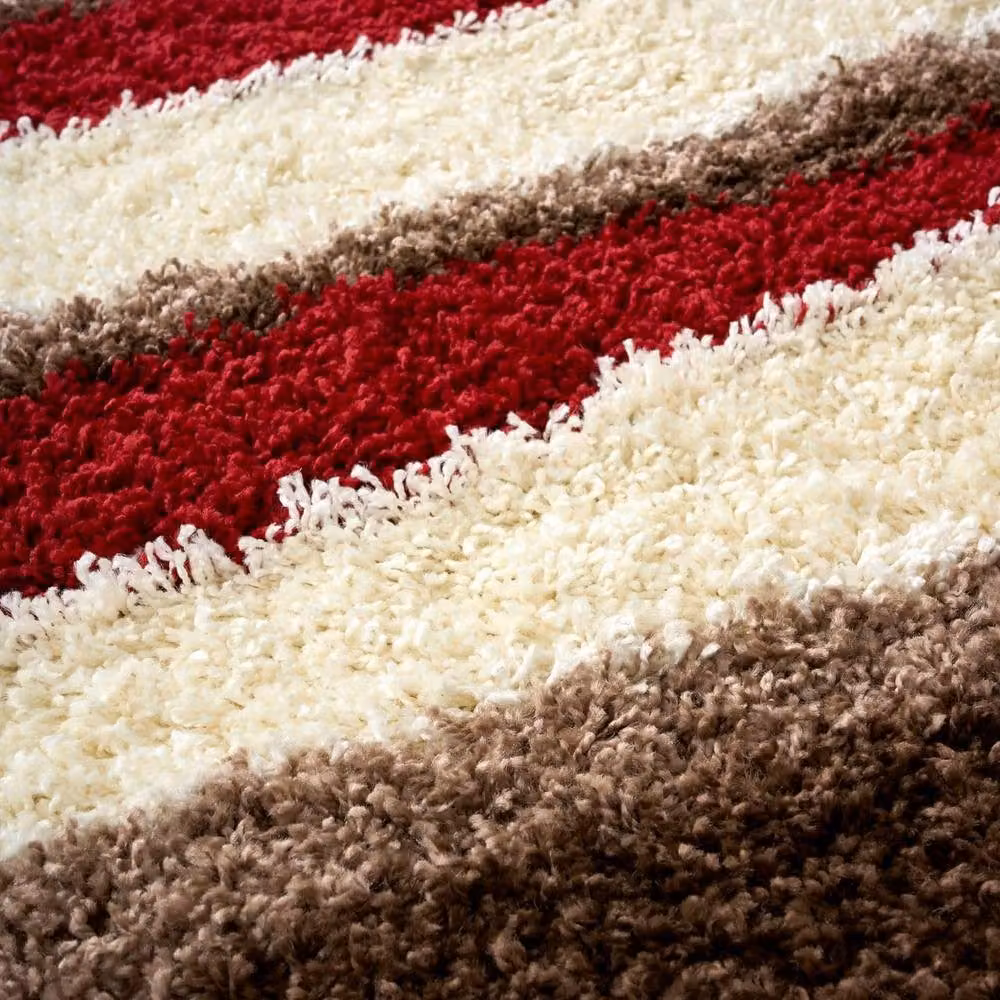 Bravich LTD Abstract Wave Shaggy Area Rug in Red and Multicolour, W: 200 cm, D: 290 cm – 4