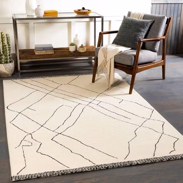 Livabliss Arsenal Hand Tufted Wool Rug in Beige, Black and White, W: 150 cm, D: 230 cm
