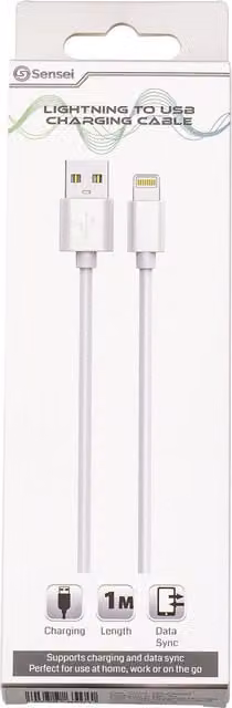 Sensei Lightning to USB-A Charging Cable, White, 1m