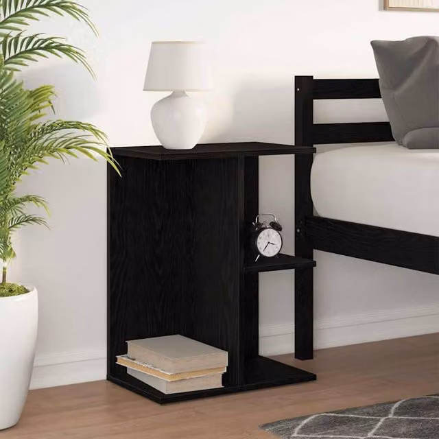 Berkfield Home Elegant Bedside Table in Black Oak, W/D/H: 46.5 x 29 x 61 cm