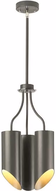 Elstead Quinto 3 Light Multi Arm Ceiling Pendant in Dark Grey and Polished Nickel with E27 Bulbs