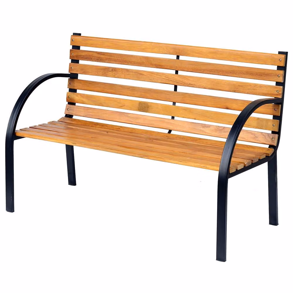 Wyld Haus Nifalo Modern Outdoor Garden Bench with Black Steel Frame and Brown Wood, Width: 122 cm – 2