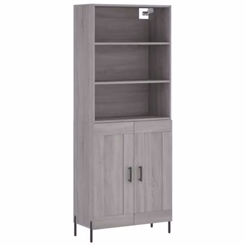 vidaXL Modern Grey Sonoma Highboard with Hinged Doors and Internal Shelves, W/D/H: 69.5 x 34 x 180 cm