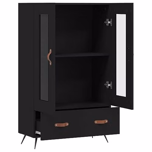 vidaXL Modern Black Highboard with Glass Doors and Internal Shelves, W/D/H: 69.5 x 31 x 115 cm – 5
