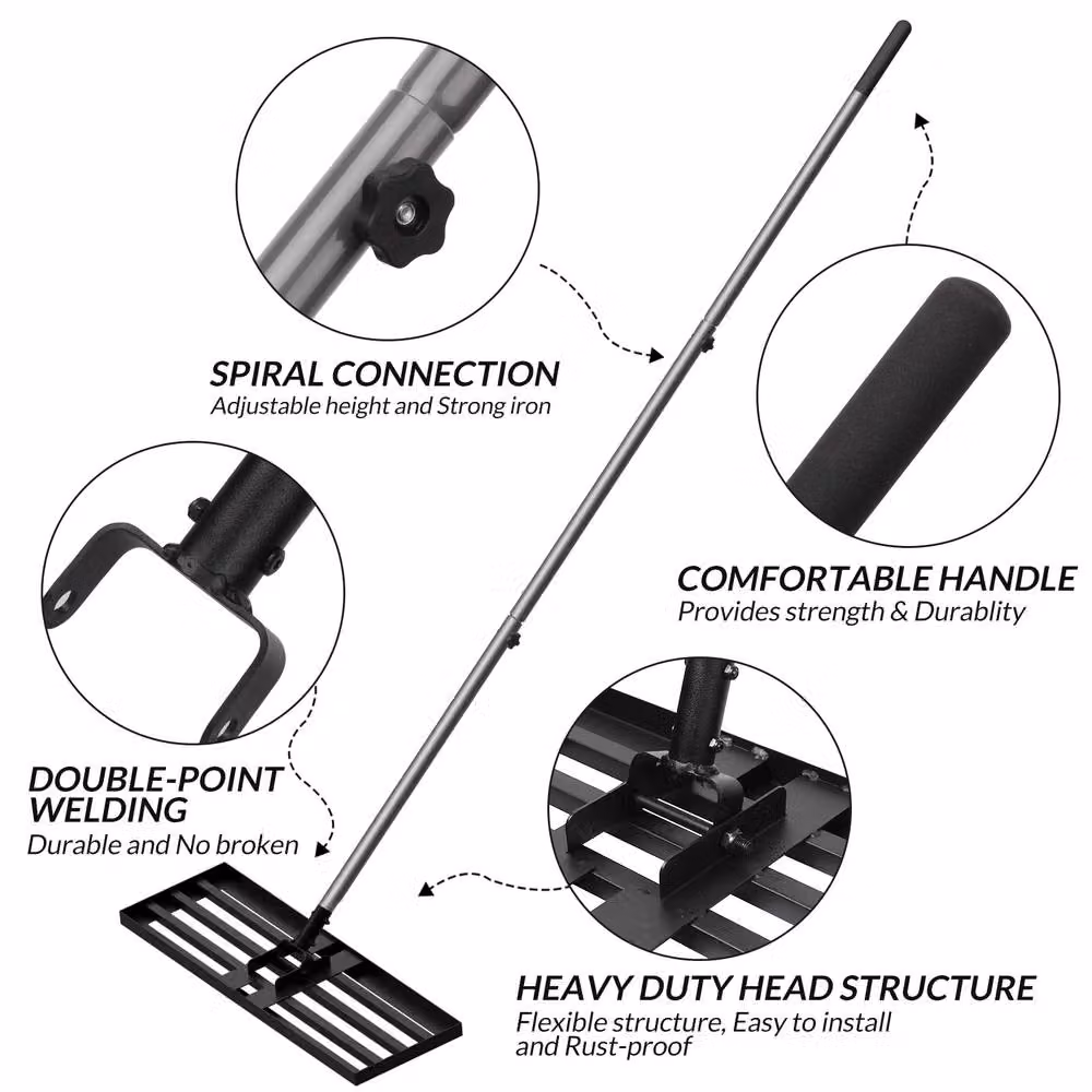 Walensee Lawn Leveling Rake Head with Black Stainless Steel Handle, Large – 4