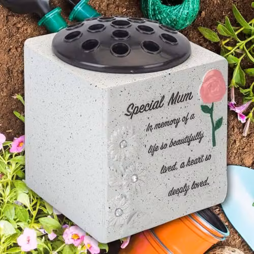 VFM e-Store Memorial Ornament Flower Pot Planter, Grey, W: 14 cm, D: 13.5 cm – 5