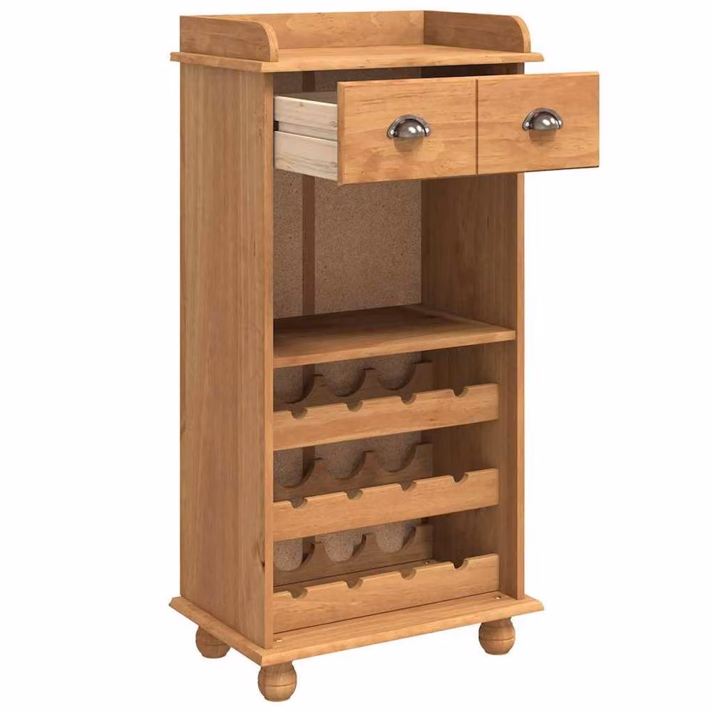 Berkfield Home ASKIM Wine Cabinet in Honey Brown Solid Pine Wood with 12 Bottle Holders – 3