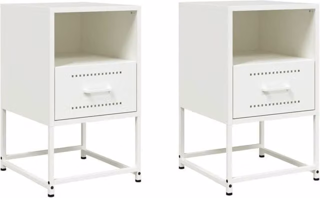 Berkfield Home Set of 2 White Metal Industrial Bedside Cabinets, W/D/H: 36 x 39 x 60.5 cm