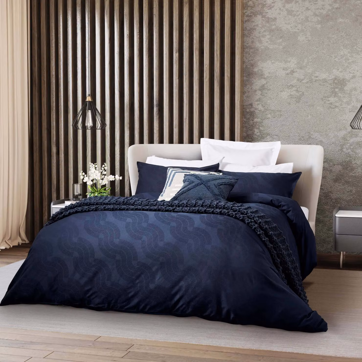 Nalu Leilani Nicole Scherzinger Super Kingsize Reversible Cotton Percale Duvet Cover and Pillowcase Set in Blue Orion, W: 200 cm x D: 200 cm – 2