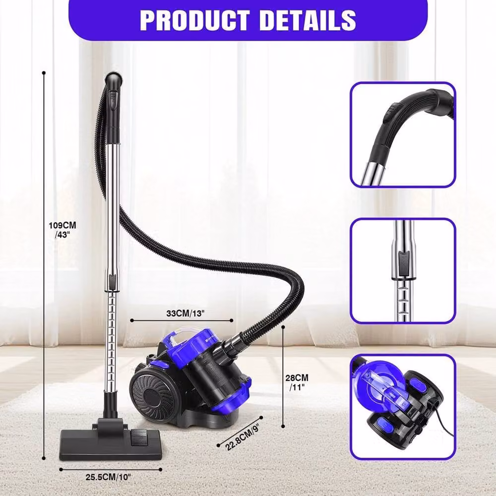 Kelvenix 1600W Corded Bagless Cylinder Vacuum Cleaner with 2-in-1 Brush and HEPA Filter in Black – 2