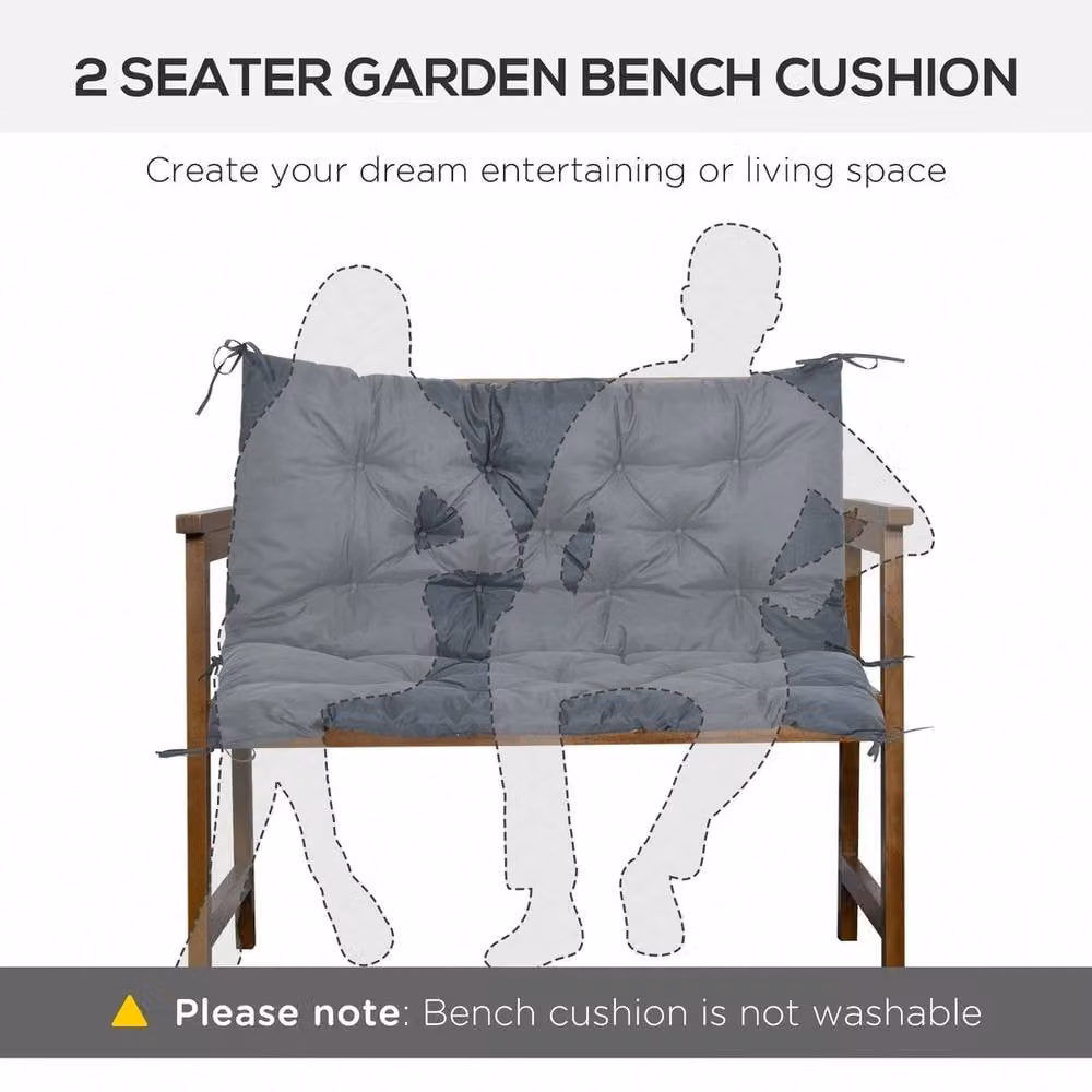 NESTLUNE 2 Seater Grey Outdoor Garden Bench Cushion, Water Repellent and Breathable Polyester, W/D/H: 190 x 100 x 100 cm – 3