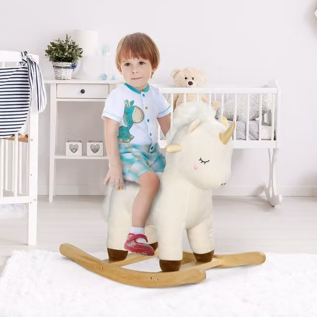 AIYAPLAY White Unicorn Design Rocking Horse with Sound for Toddlers Aged 2-4 Years