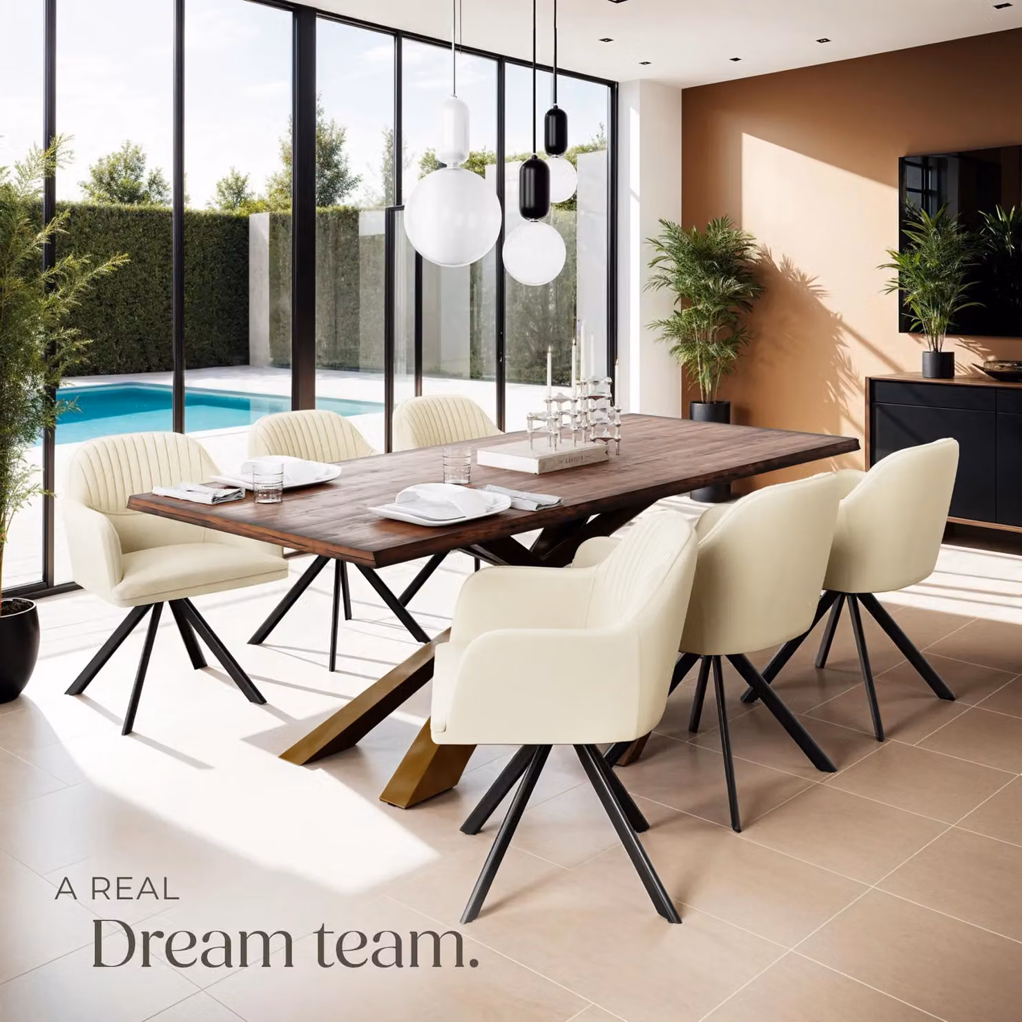 tectake Lona Armchair Set of 6 in Cream and Black – 5