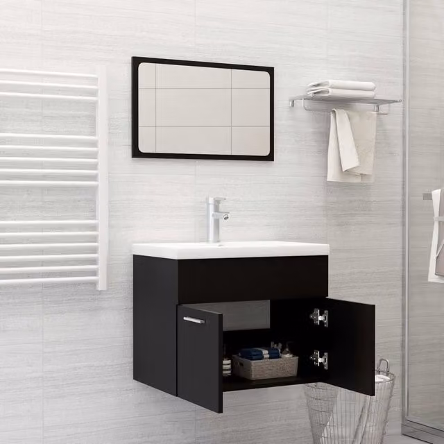 Berkfield Home Modern Black Matt Bathroom Furniture Set with Vanity Unit and Mirror Cabinet – 1