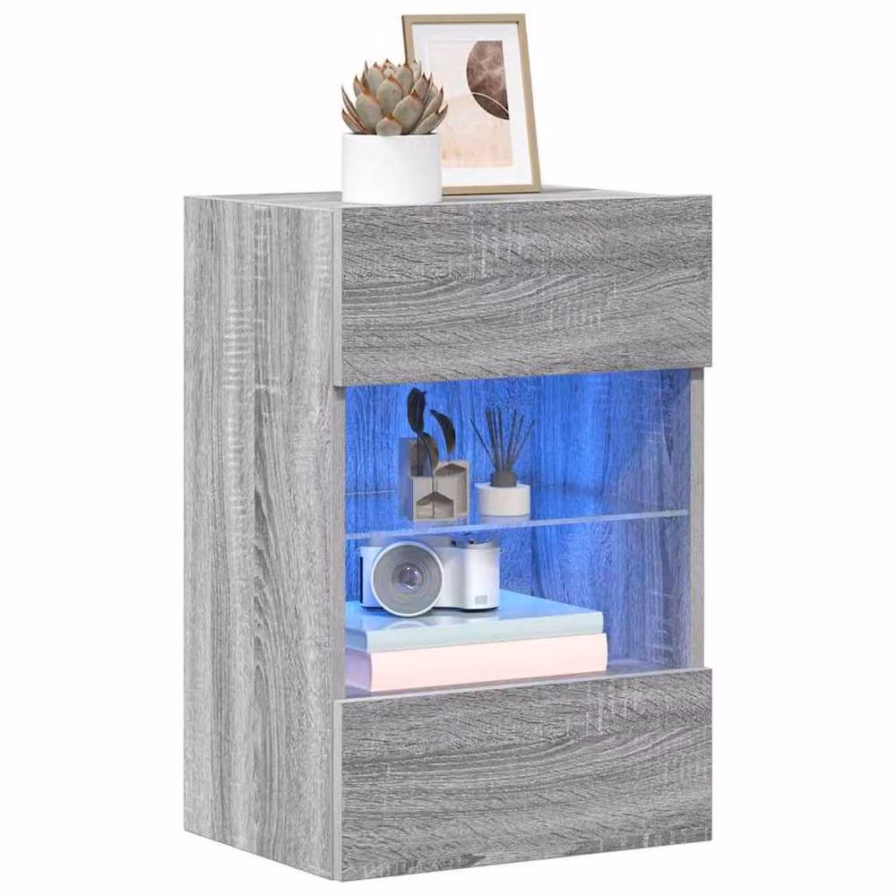 Berkfield Home Set of 2 Modern TV Wall Cabinets with LED Lights in Grey Sonoma, W: 40 cm, D: 30 cm, H: 60.5 cm – 4