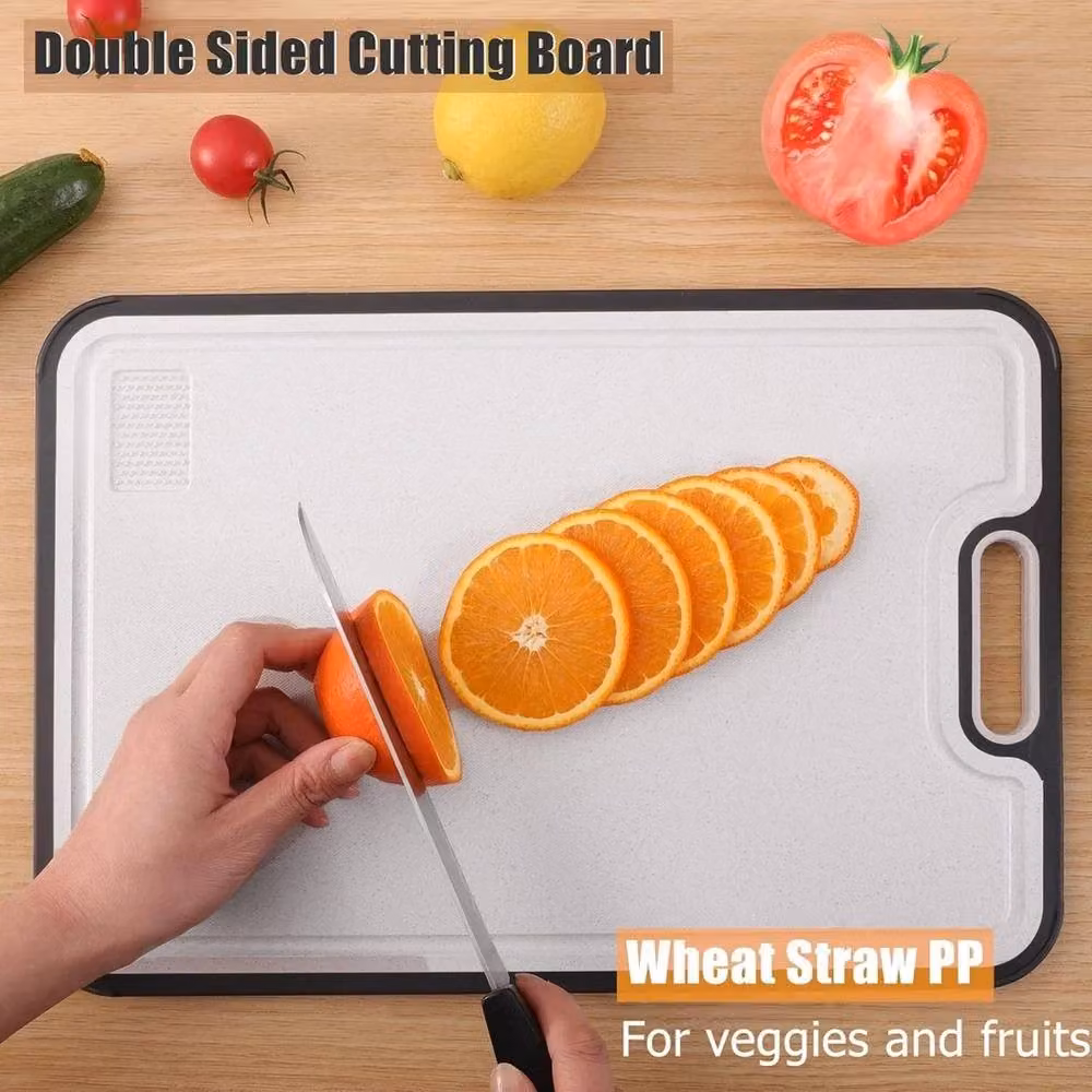 Kelvenix Reversible Double-Sided Stainless Steel and Plastic Cutting Board in White with Handle and Non-Slip Feet – 3