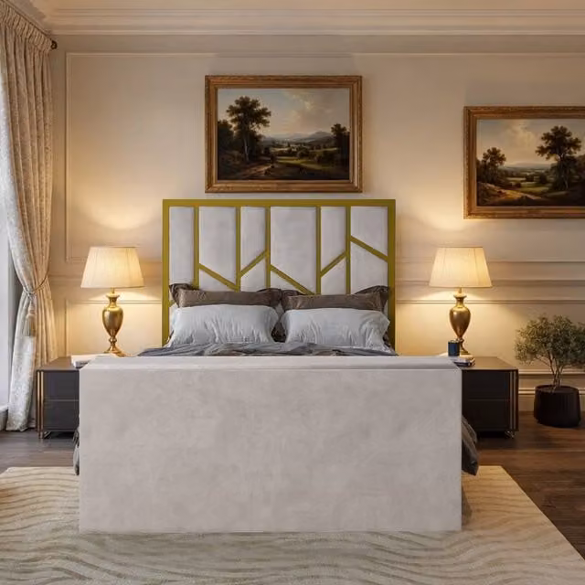 KDMD Alderley Luxe Upholstered Gold Television Bed Frame, Double, W: 140 cm x D: 200 cm