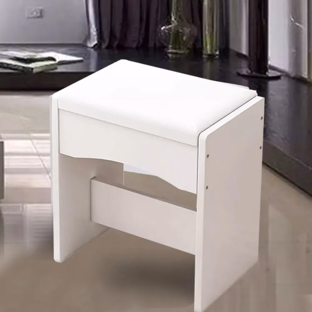 VOGREX Mondeer White Dressing Table Stool with Soft Padded Synthetic Leather Cushion – 5