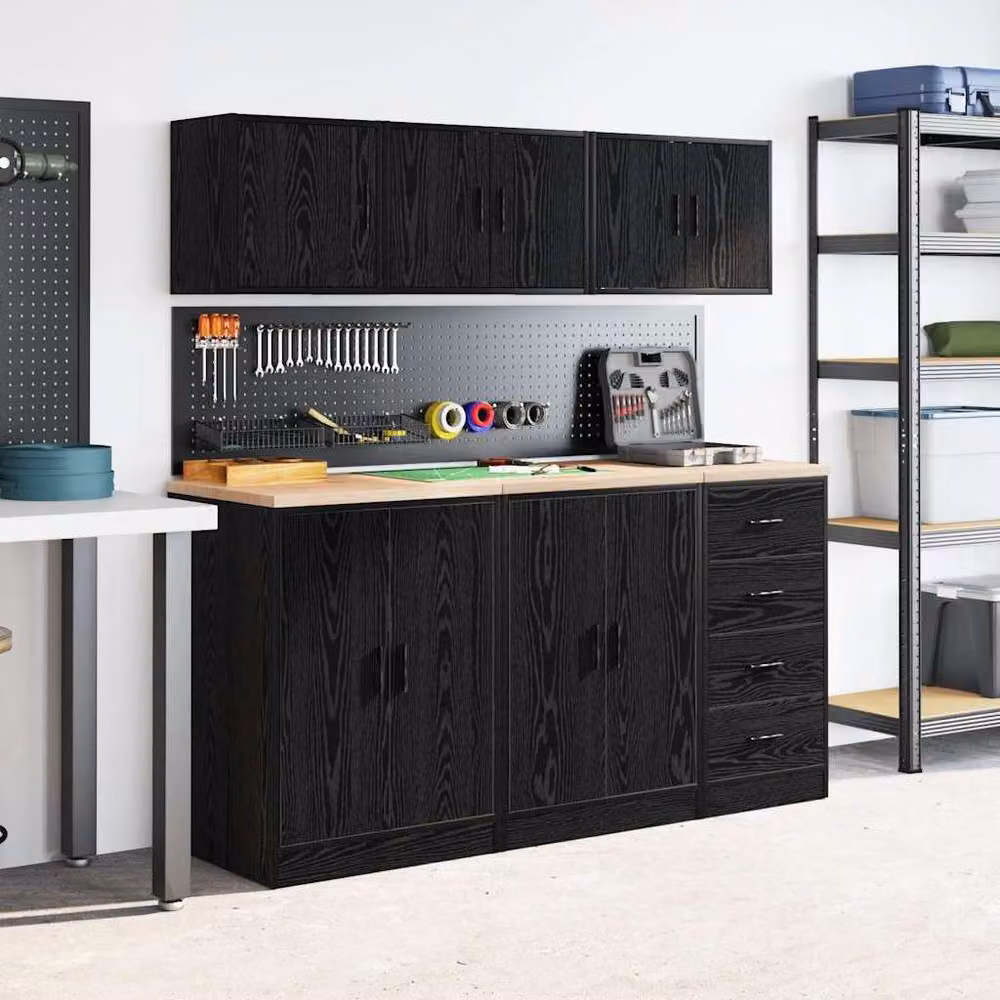 Berkfield Home Wall Mounted Garage and Workshop Cabinet in Black Matt MDF – 3
