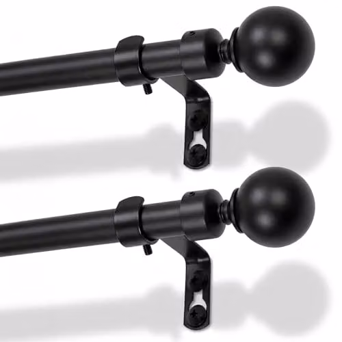 Harbour Housewares Extendable Metal Ball Curtain Pole Kit, Matt Black, 2 Pack, W: 83 to 120 cm