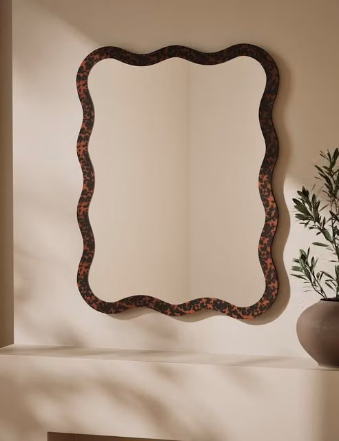 M&S Modern Tortoiseshell Scallop Wall Mirror in Brown