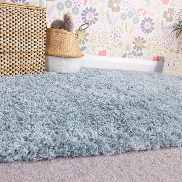 The Rug House Super Soft Shaggy Pile Rectangular Rug in Blue, W: 110 cm, D: 60 cm