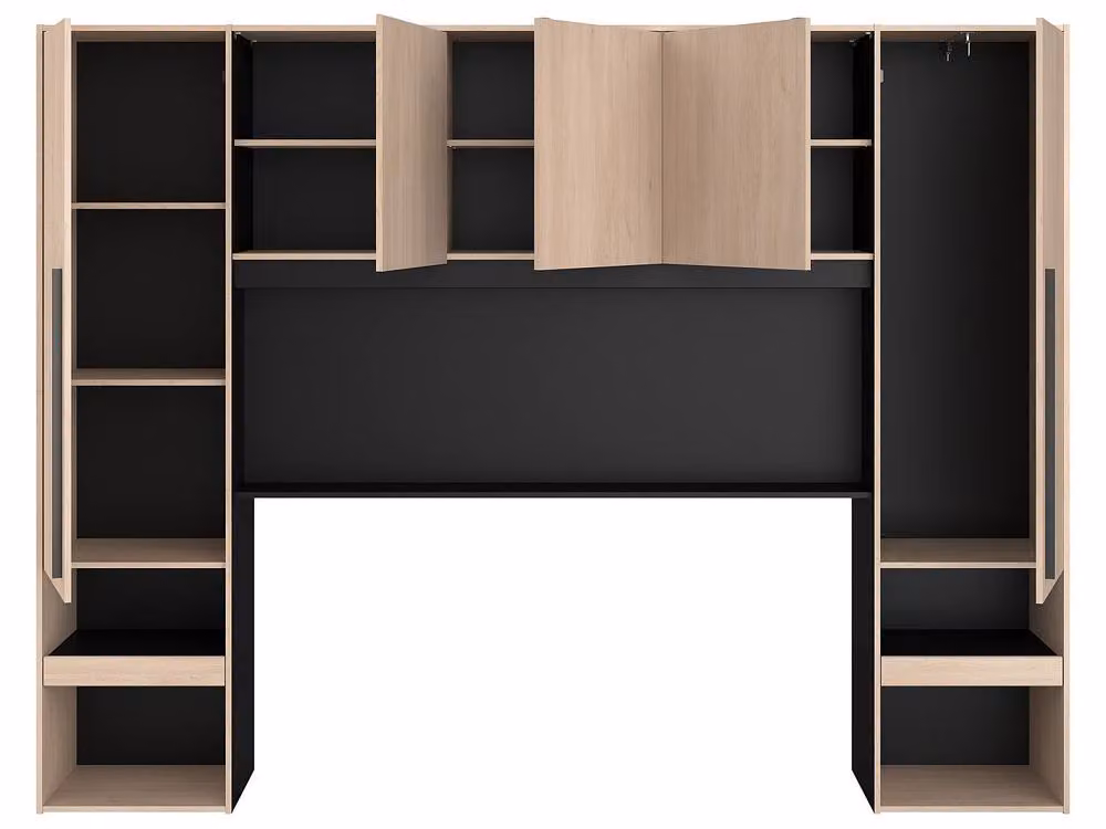 Vente-unique Overbed Unit with Storage, LEDs and Bed Base, Black, 140 x 190 cm – 4