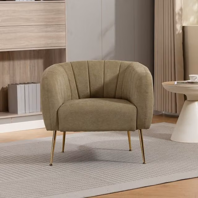 Artemis Home Stanton Art Deco Accent Chair in Green Fabric with Solid Wood Frame and Armrests