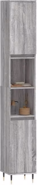 Berkfield Home Grey Sonoma Freestanding Bathroom Cabinet with Hinged Doors and Internal Shelves, W/D/H: 30 x 30 x 190 cm